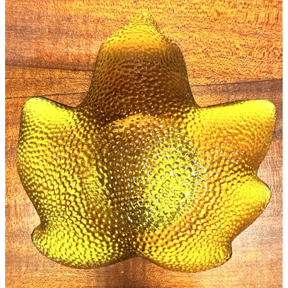 Amber Glass Leaf‎ Candle Holder MCM Style Textured Decor